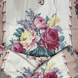 Vintage Fabric Remnant Red Pink Green Cabbage Rose Floral Mid Century Designer